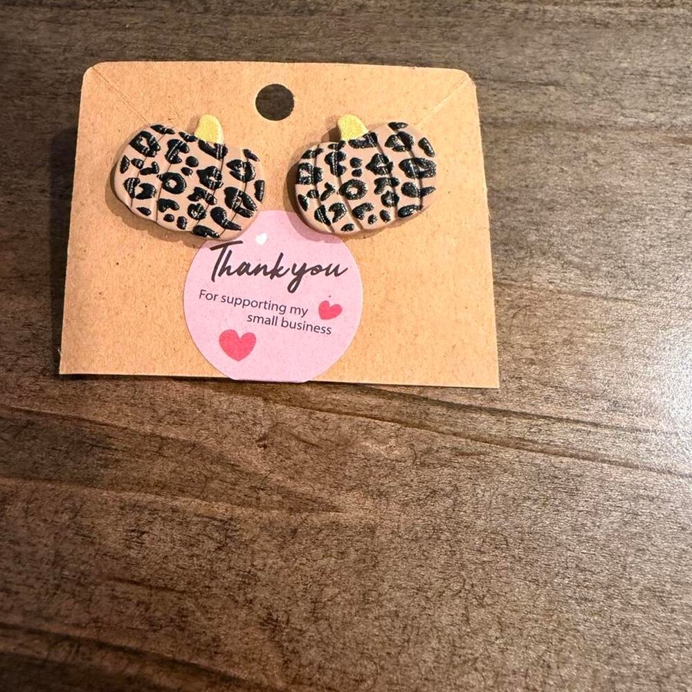 Boutique Leopard Print Polymer Clay Pumpkin Stud Earrings